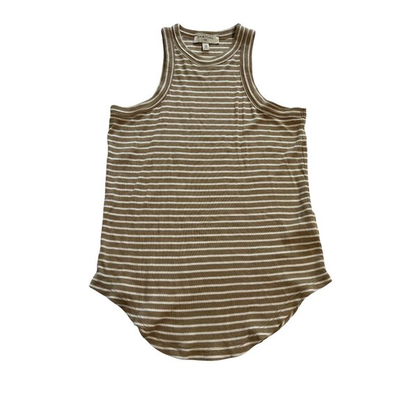Habitual High Neck Tank Top in Brown White Stripe - Picture 1 of 3